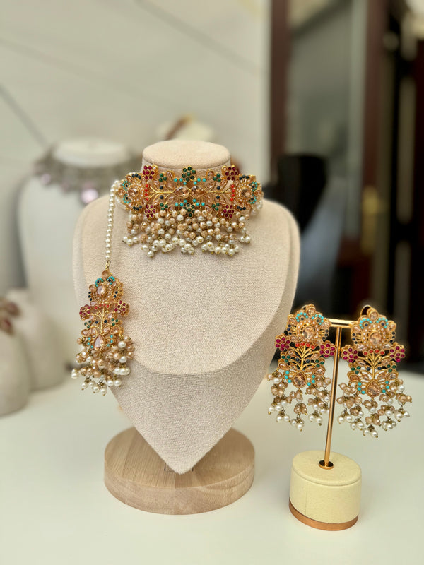 SHANAYA in gold and multi-colour| Multi-choker set