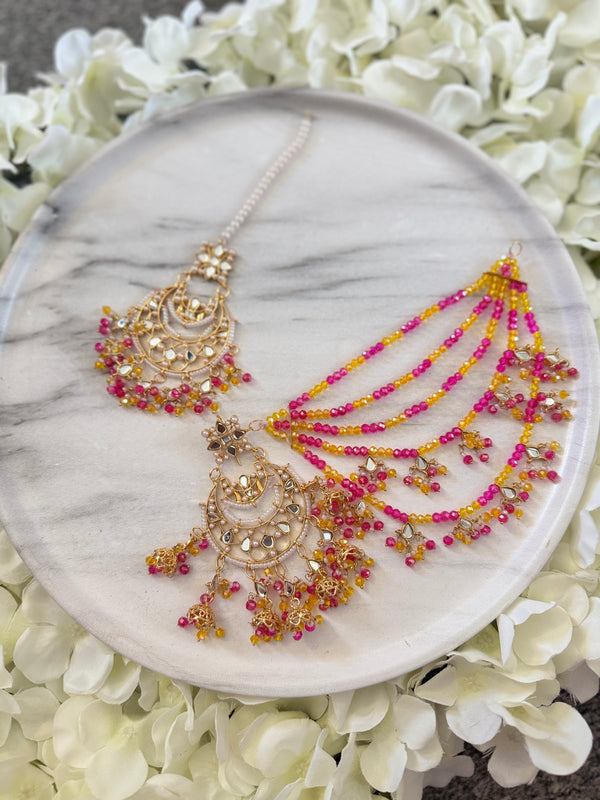 ALEIYAH| Tikka set in yellow and shocking pink