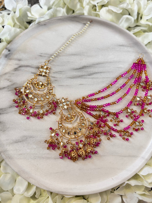 ALEIYAH| Tikka set in gold and shocking-pink
