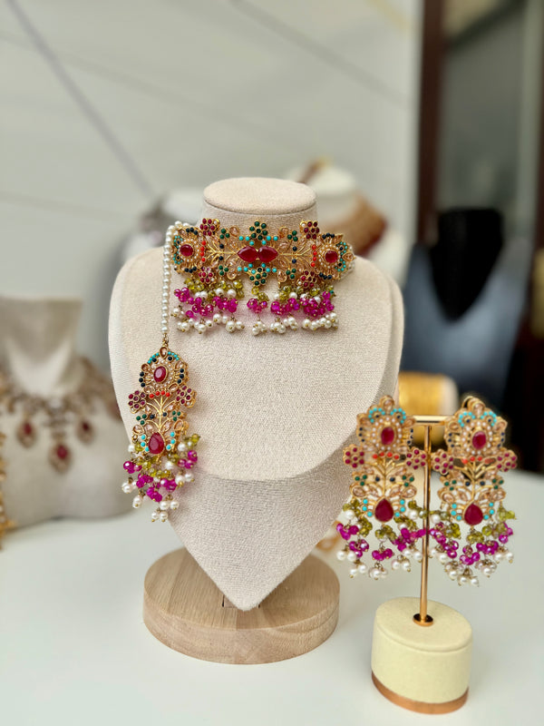 SHANAYA in pink and yellow| Multi-choker set