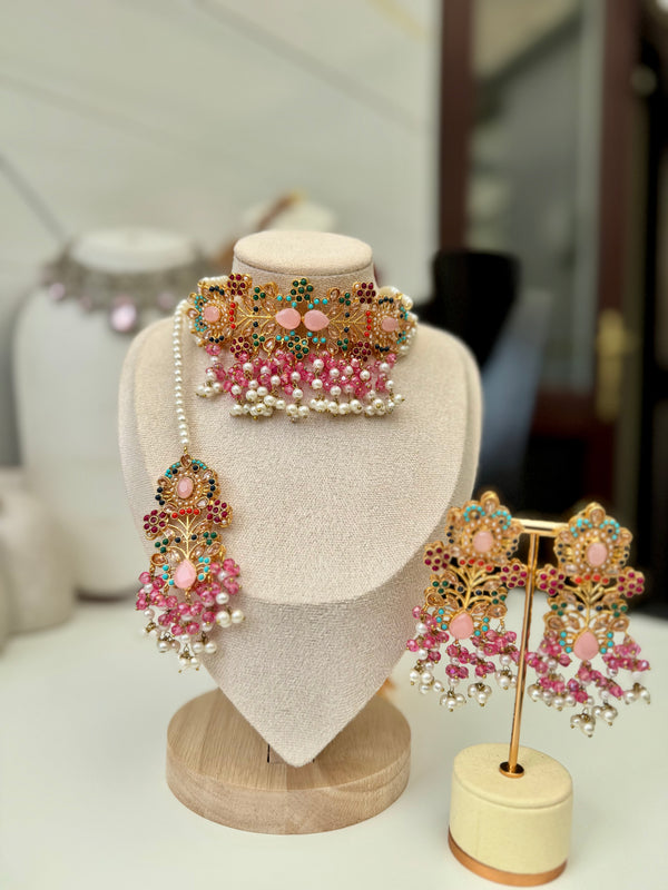 SHANAYA in blush-pink| Multi-choker set