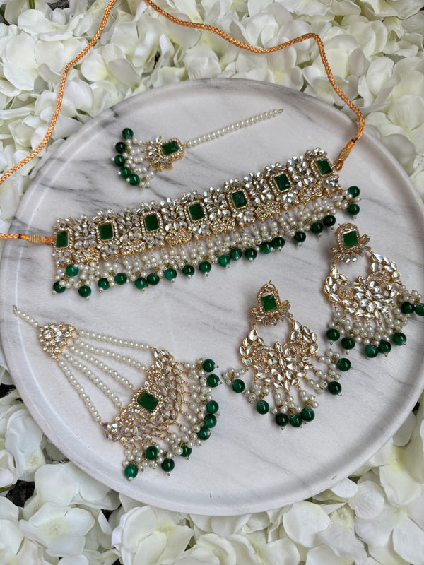 AYEZAL| Semi-bridal set in bottle green