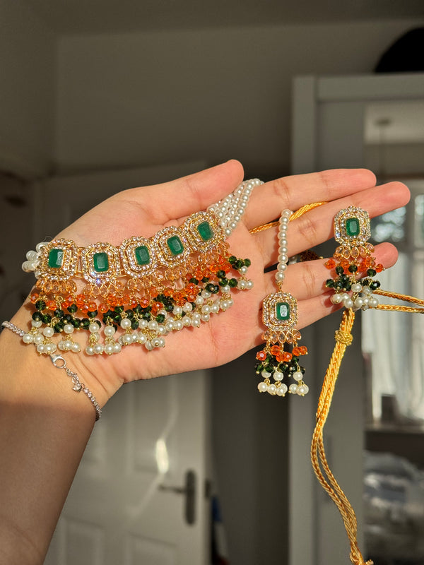 MEHER| Choker set in green and orange