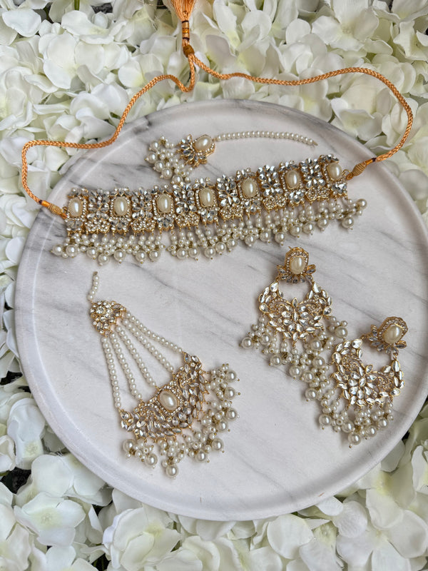 AYEZAL| Semi-bridal set in white and pearl