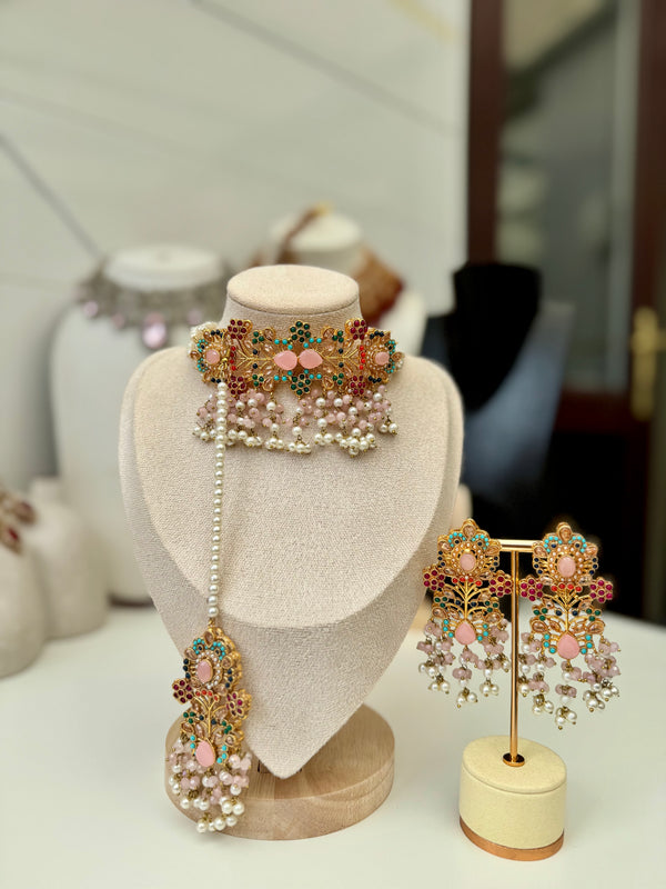 SHANAYA in baby-pink| Multi-choker set