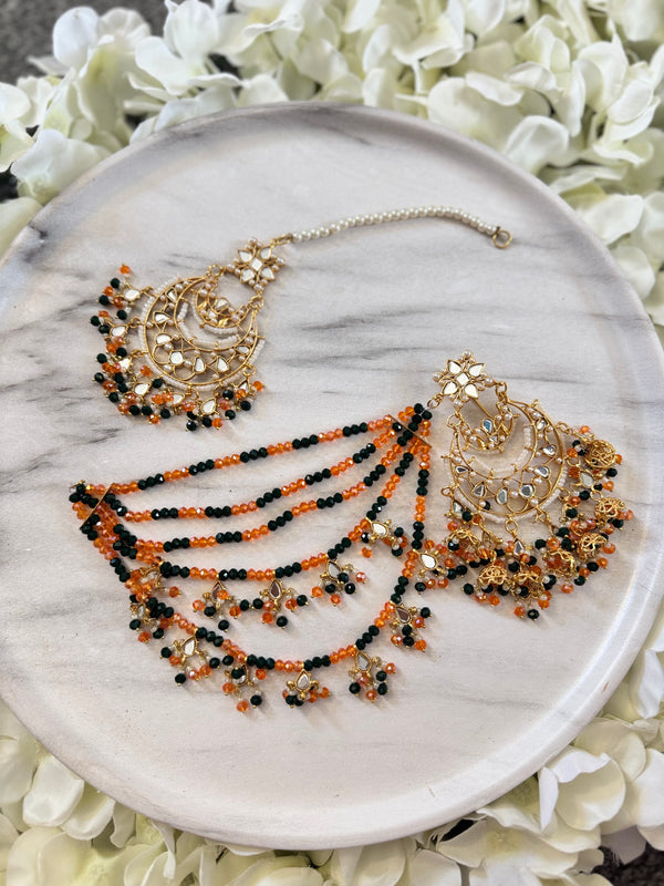 ALEIYAH| Tikka set in green and orange