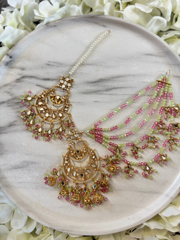 ALEIYAH| Tikka set in mint and blush-pink