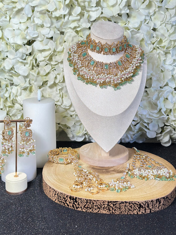 ZILLEY | 2-Piece Bridal set in Mint/pink with Gold