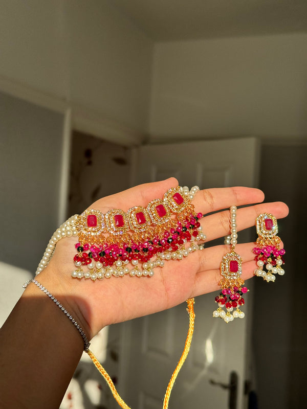 MEHER| Choker set in maroon and shocking-pink