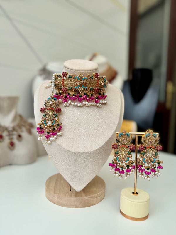 SHANAYA in gold and multi-colour| Multi-choker set