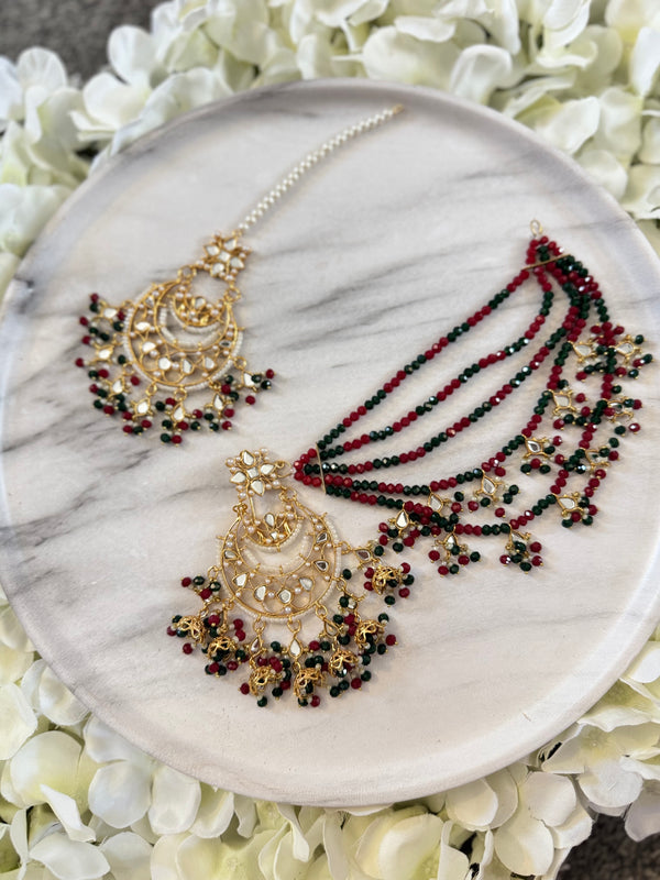 ALEIYAH| tikka set in maroon and green