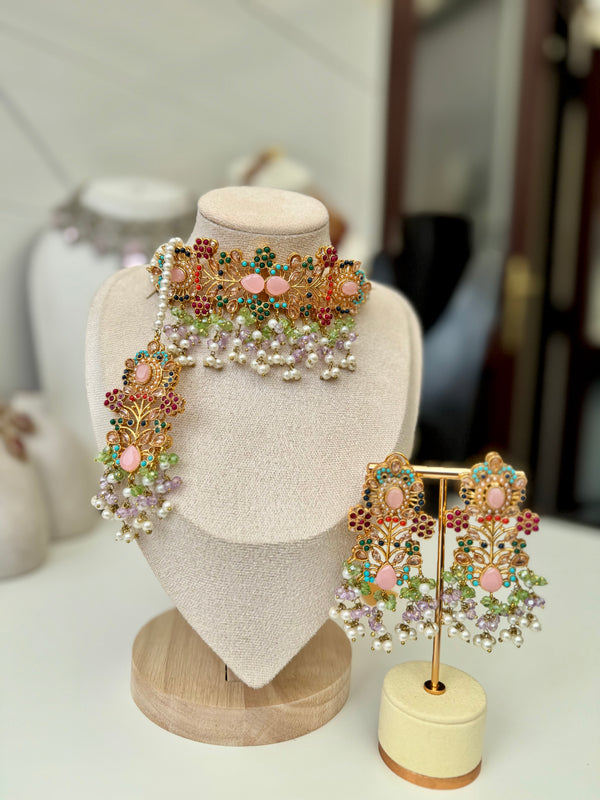 SHANAYA in lilac and mint| Multi-choker set