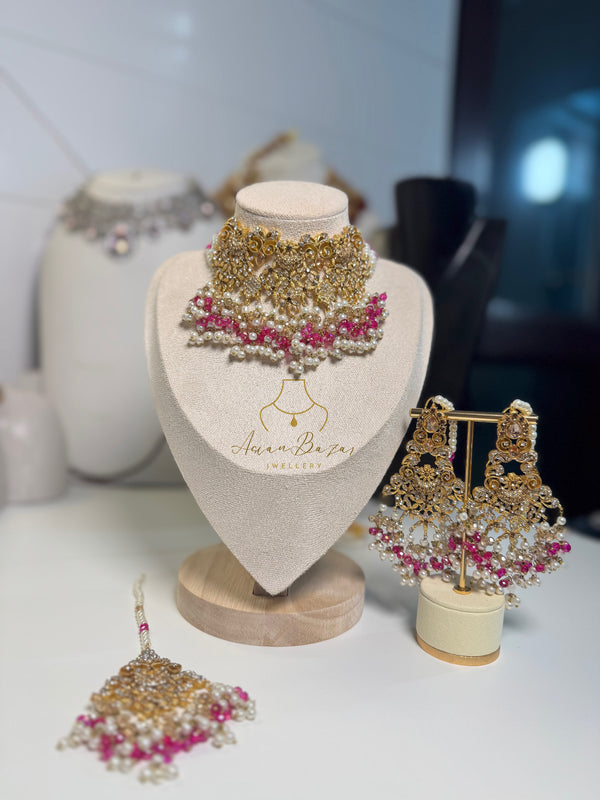 MEHRUNNISA in shocking-pink and gold| Choker set