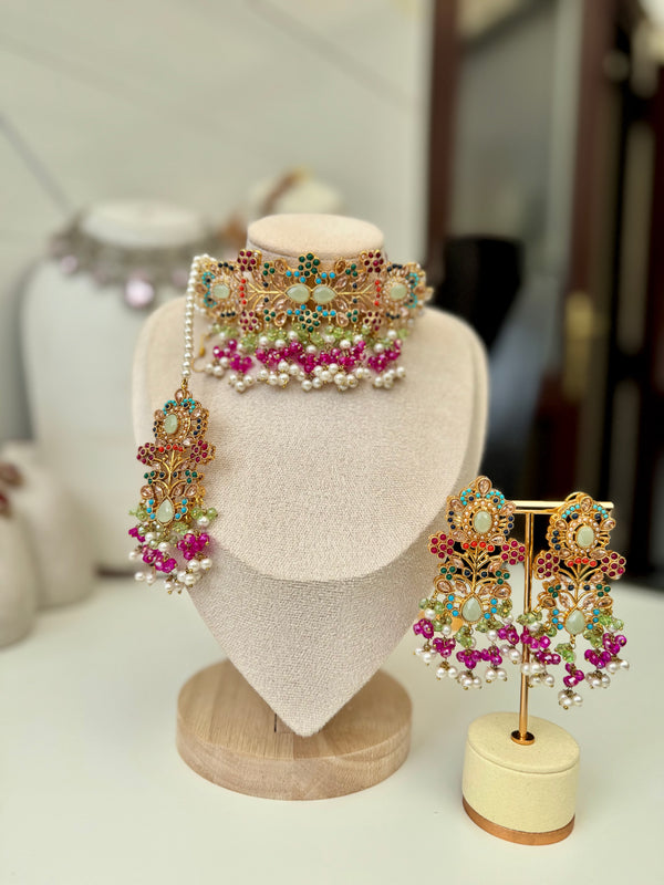 SHANAYA in mint and pink| Multi-choker set
